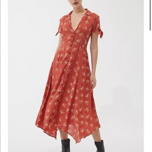 UO Elle Red Floral Button-Through Midi Dress NWT